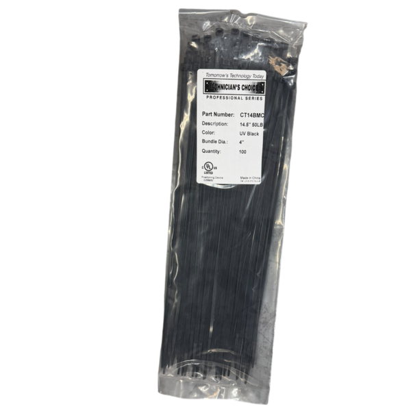 14' Black Cable Tie, L - 14.8" X W - .19", Tensile: 50lb., Pack of 100