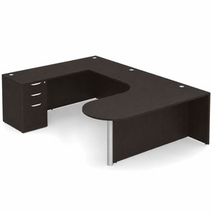 CLAUD2007L- Left-Handed Classic U-Shape Bullet Executive Workstation 71" W x 101" D with Box/Box/File Pedestal- Espresso/Silver