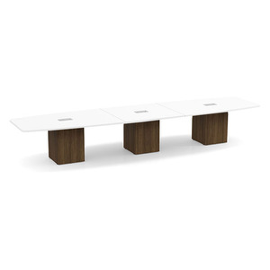 16ft Boat Shape, cube base Conference Table: WHITE TOP MODERN WALNUT BASE 