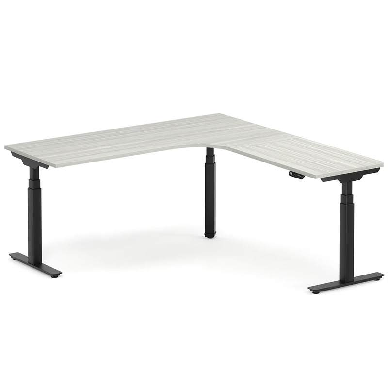 Enhance Electric Height-Adjustable L-Shape Desk with Right Radiused Corner 72" X 72" - Silver Birch with Black Base
