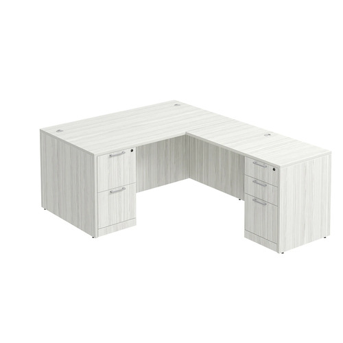 Classic L-Shape Desk 77" x 60" with 2 Full Pedestals - Silver Birch