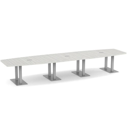 Boat-Shape Conference Table 16 Ft with Palmer Brushed Double Base - Silver Birch