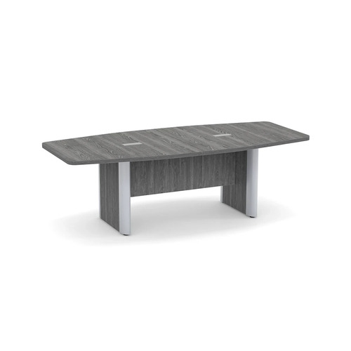Classic Plus Boat-Shape Conference Table 8 Ft - Newport Grey with Silver Metal Accents (2 Grommets)