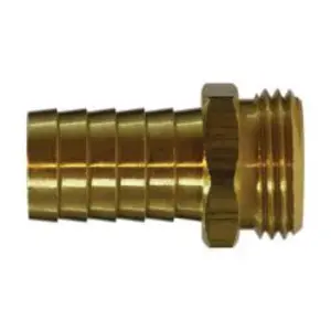 Straight Male End Hex Adapter, 1 in Garden Hose Barbed x 3/4 in MGH, Brass