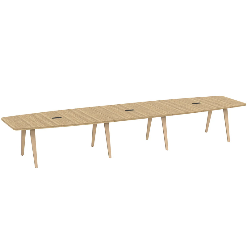 Signature Boat-Shape Conference Table 16 Foot - Aspen with Natural Oak Wood Legs