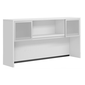 CLAHU1002 Hutch with 2 Silver Frame Glass Doors- White/Silver Glass