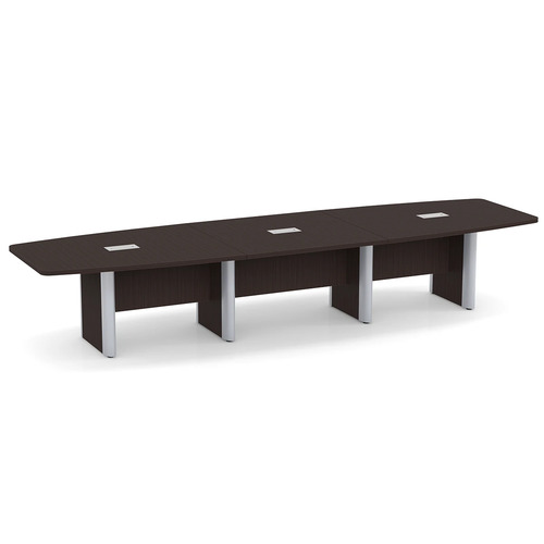 Classic Plus Boat-Shape Conference Table 14 Ft - Espresso with Silver Metal Accents (3 Small Grommets)
