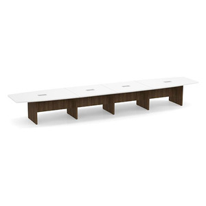 20ft Boat Shape, slab base Conference Table: WHITE TOP MODERN WALNUT BASE 