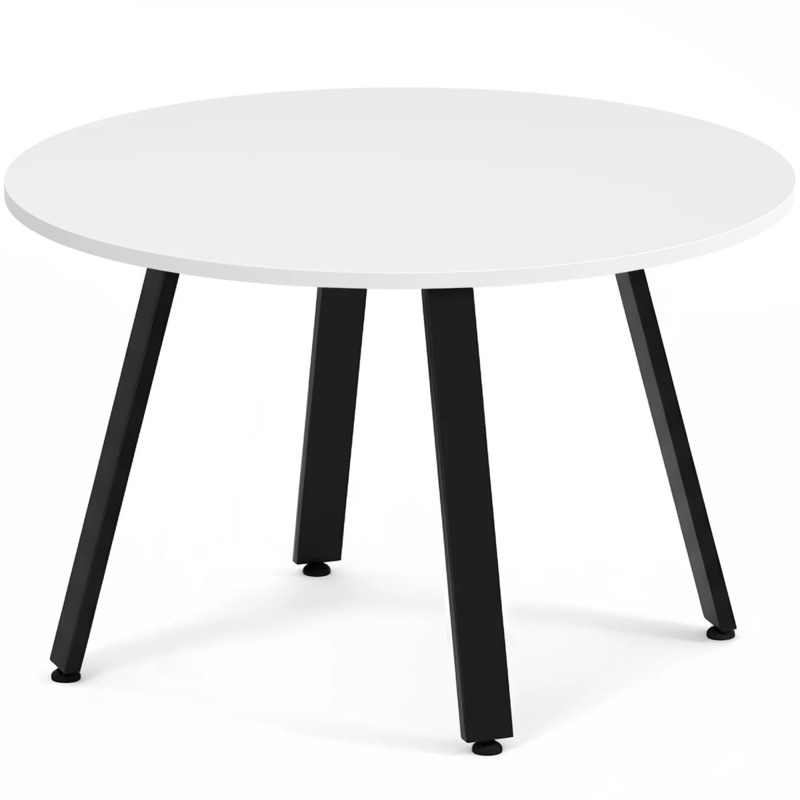 Signature Round Meeting Table 48" - White with Black Metal Legs