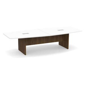 10ft Boat Shape, slab base Conference Table: WHITE TOP MODERN WALNUT BASE 
