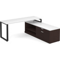 Encore L-Shape Desk 71" x 72" with Personal Storage and Bookcase Credenza - Espresso with White Top