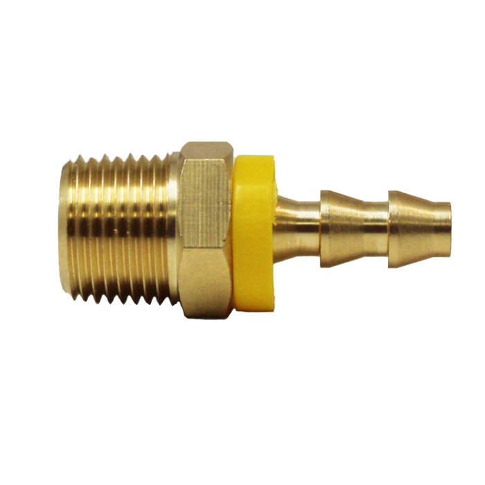 Polyurethane Brass Hose End (1/4" Push On Barb, 3/8" Male NPT) Bulk Packed