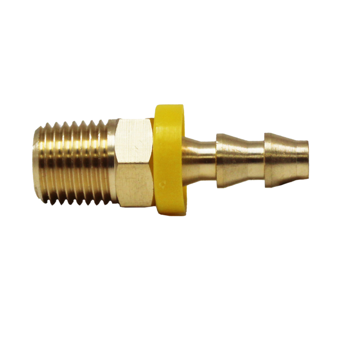 Polyurethane Brass Hose End (1/4" Push On Barb, 1/4" Male NPT) Bulk Packed