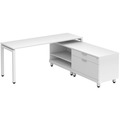 Elements L-Shape Workstation 71" x 72" x 30"D with Personal Storage Credenza - White with White Legs