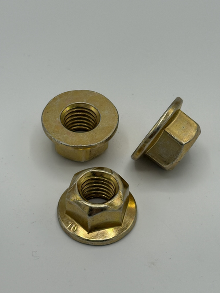 M8 - 1.25 ISO 7044 HEX FLANGE LOCK NUT ALL METAL TOPLOCK CLASS 10 ZINC YELLOW WITH LUBRICANT