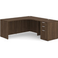 Classic L-Shape Workstation 66" x 66" with Right Hand Return and Box/Box/File Pedestal - Modern Walnut