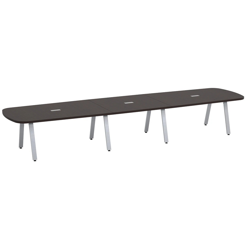 Signature Arena Conference Table 16 Foot - Espresso with Silver Metal Legs