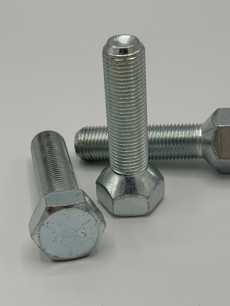 1/2" - 20 X 1 1/2" HEX HEAD WHEEL BOLT 90 DEGREE FACE SAE J429 GR 5 10B21 ZINC TRIVALENT CLEAR PER PRINT