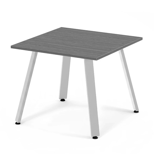 Signature Square Meeting Table 36"- Newport Grey with Silver Metal Legs