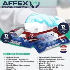 DISINFECTANT WIPES, 7 X 7", FLAT POUCH, 72/PK LEMON SCENT, BLEACH FREE, BPSWPP72     EPA #75459-1-82051