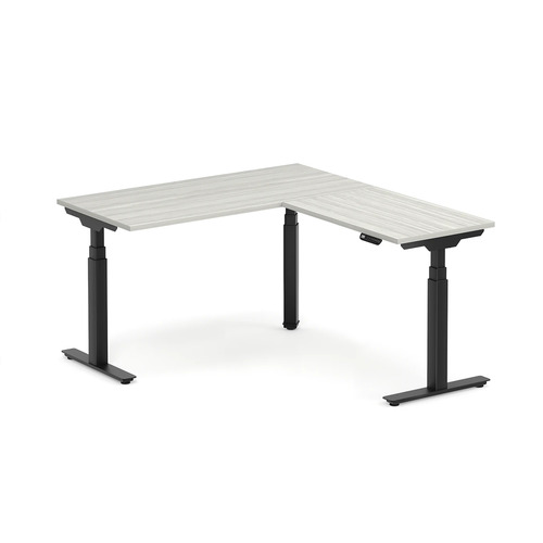 Enhance Electric Height-Adjustable L-Shape Desk 60" X 60" - Silver Birch with Black Base