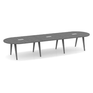 14ft Racetrack, Signature Conference Table: Newport Gray Wood Leg, Black Mount, Newport Gray Top