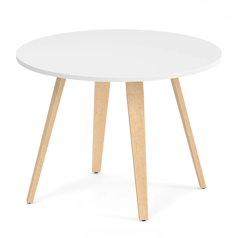 Signature Round Meeting Table 42" - White with Natural Oak Wood Legs