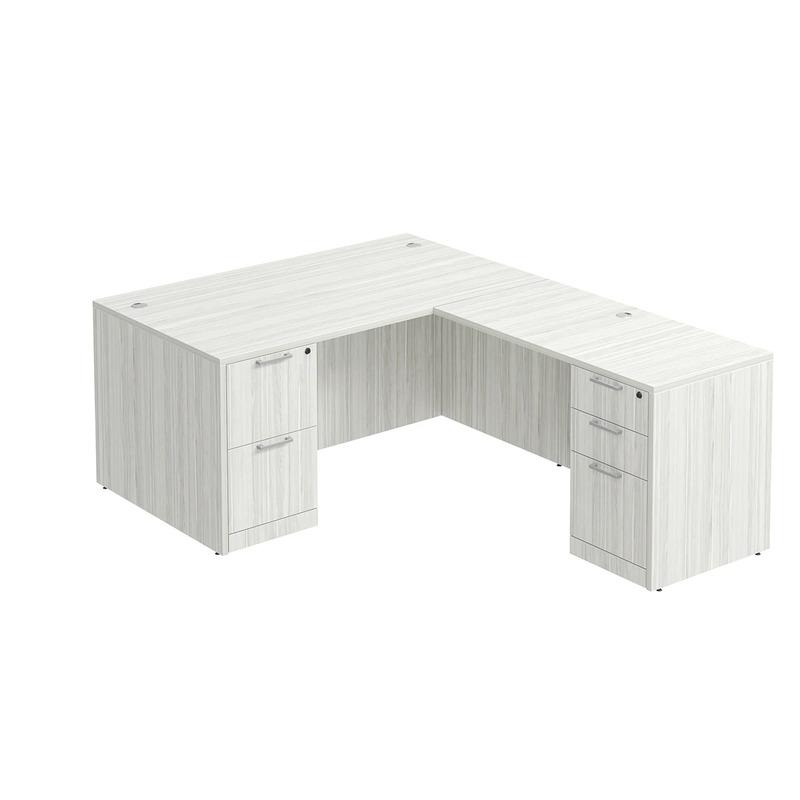 Classic L-Shape Desk 77" x 60" with 2 Full Pedestals - Silver Birch