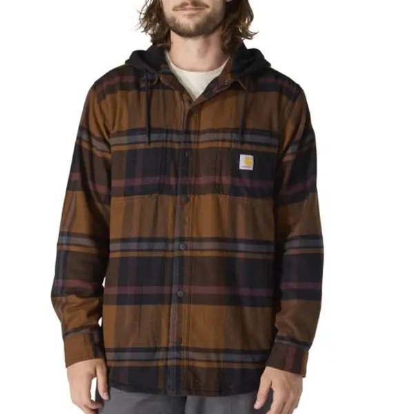 CARHARTT 107011 - Relaxed Fit Fleece Lined Flannel Hooded Shirt Jacket - Black