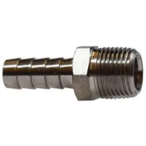 Straight Adapter, 1/4-in Hose Barbed x 1/4-in MIP, Stainless Steel