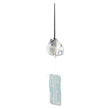 Wind Chime Sitting Cat Blue/White