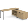 Elements L-Shape Workstation 71" x 72" x 24"D with Personal Storage Credenza - Aspen with Silver Legs