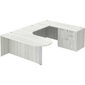 Classic U-Shape Bullet Executive Workstation 101" x 71" Right Hand with Locking Multi-Storage - Silver Birch with Silver Post Finish