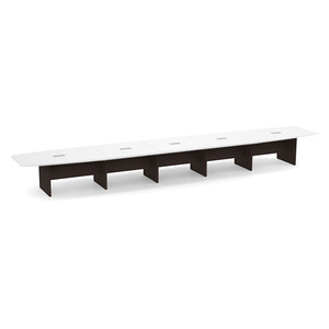 24ft Boat Shape, slab base Conference Table: WHITE TOP ESPRESSO BASE 