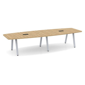 12ft Boat Shape, Signature Conference Table: Silver Metal Base, Aspen Top