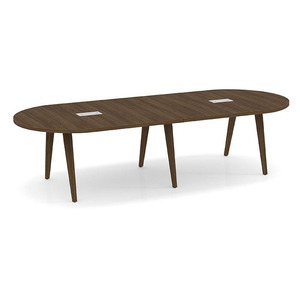10ft Racetrack, Signature Conference Table: Modern Walnut Leg, Black Mount, Modern Walnut Top