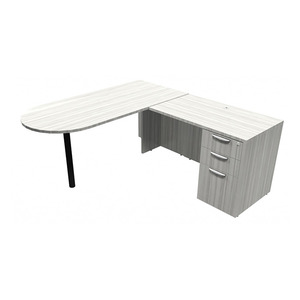 CLALD1016- L-Shaped Bullet Desk 66" W x 30" D with 42" Return and Box/Box/File Pedestal- Silver Birch/Black