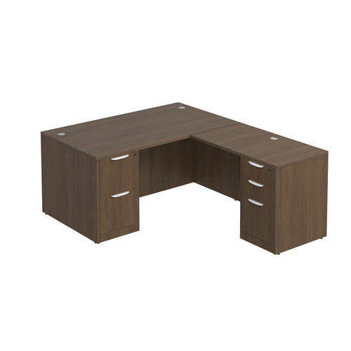 Classic L-Shape Desk 72" x 60" with 2 Full Pedestals - Modern Walnut