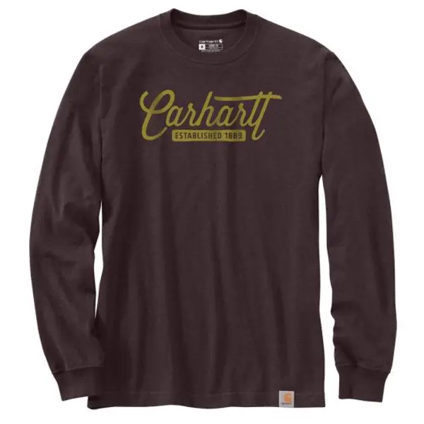 CARHARTT 107040 - Loose Fit Heavyweight Long-Sleeve Script Graphic T-Shirt - Dark Sepia Heather