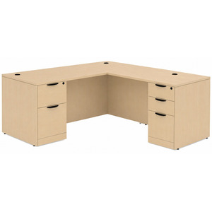 CLALD2040- Classic L-Shape Desk 66" W x 30" D with 42" Return and 2 Full Pedestals- Maple