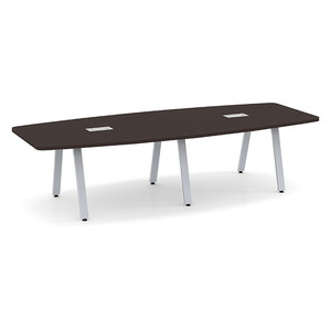 10ft Boat Shape, Signature Conference Table: Silver Metal Base, Espresso Top