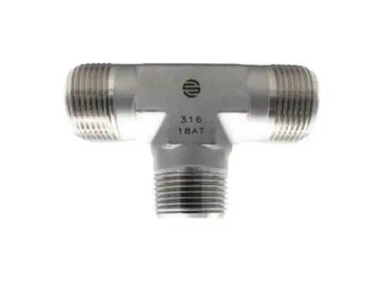 Male Union Tee, 3/8-in Male NPTF x 3/8-in Male NPTF x 3/8-in Male NPTF, 316 Stainless Steel
