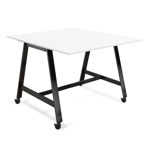 Signature Bistro Benching Table 60" x 60" - White with Black Legs
