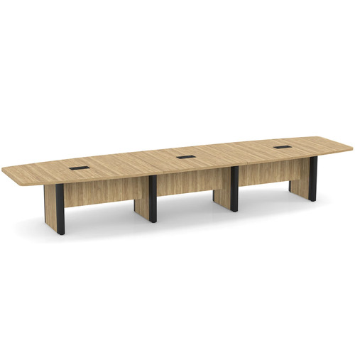 Classic Plus Boat-Shape Conference Table 16 Ft - Aspen with Black Metal Accents (3 Small Grommets)