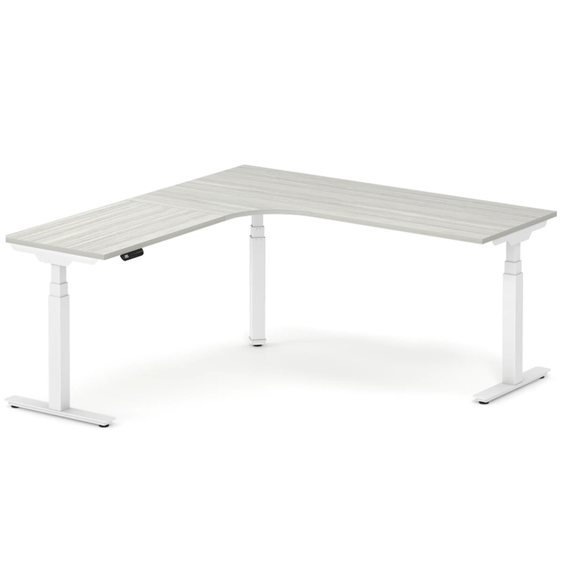 Enhance Electric Height-Adjustable L-Shape Desk with Left Radiused Corner 72" X 72" - Silver Birch with White Base