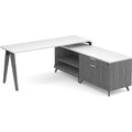 Signature L-Shape Desk 71" x 72" - White Top and Newport Grey Base and Legs with Black Hardware