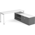 Elements L-Shape Workstation 71" x 72" with Storage Credenza - White Top and Newport Grey Base with White Legs