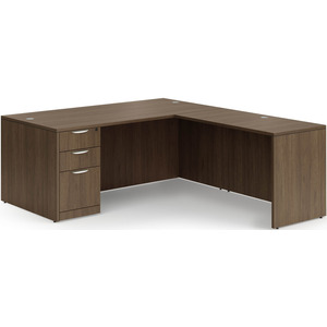 CLALD2038- Classic L-Shape Desk 66" W x 30" D with 42" Return and Box/Box/File Pedestal- Modern Walnut
