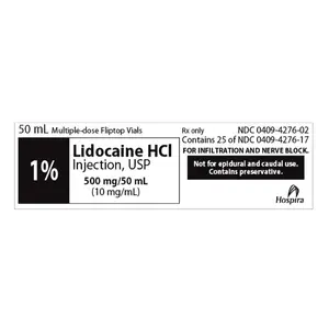 Lidocaine, Injection, 1%, 50 mL (25/pk) Vial NDC 00409427602