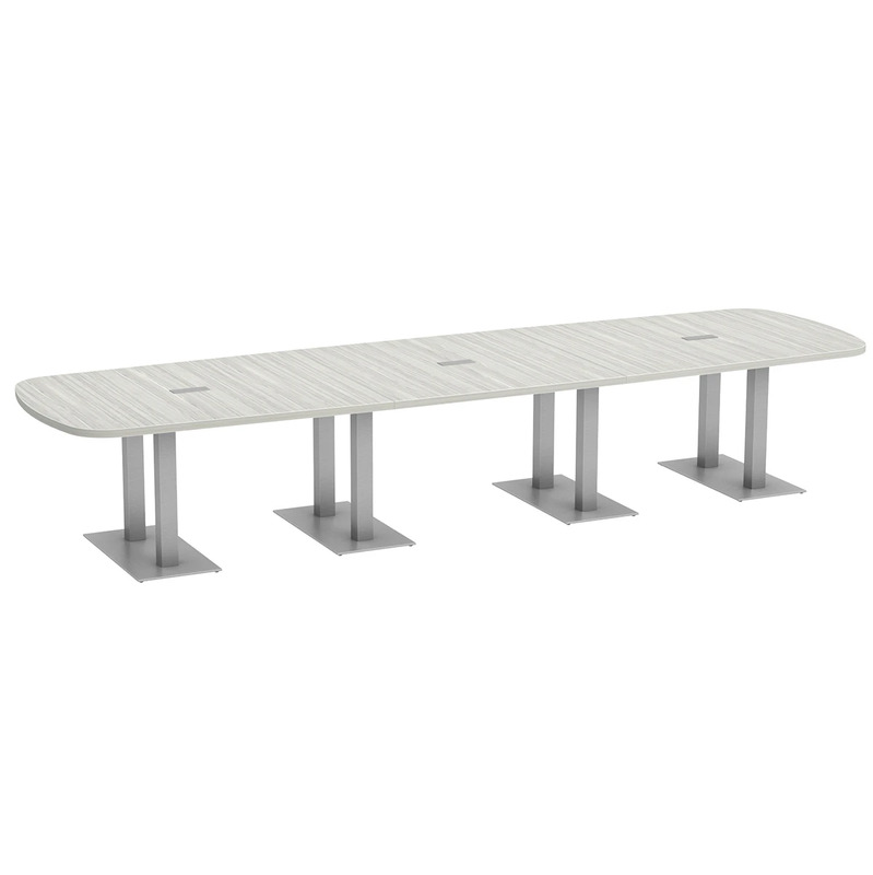 Arena Conference Table 14 Ft with Palmer Brushed Double Base - Silver Birch